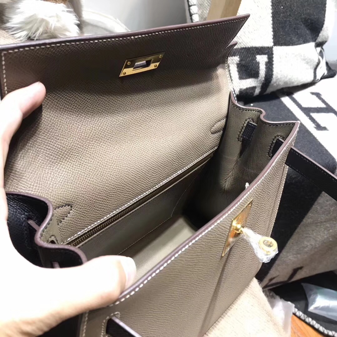 Hermes kelly 28cm epsom CK18 Etoupe 大象灰/nior ck89 黑色配色