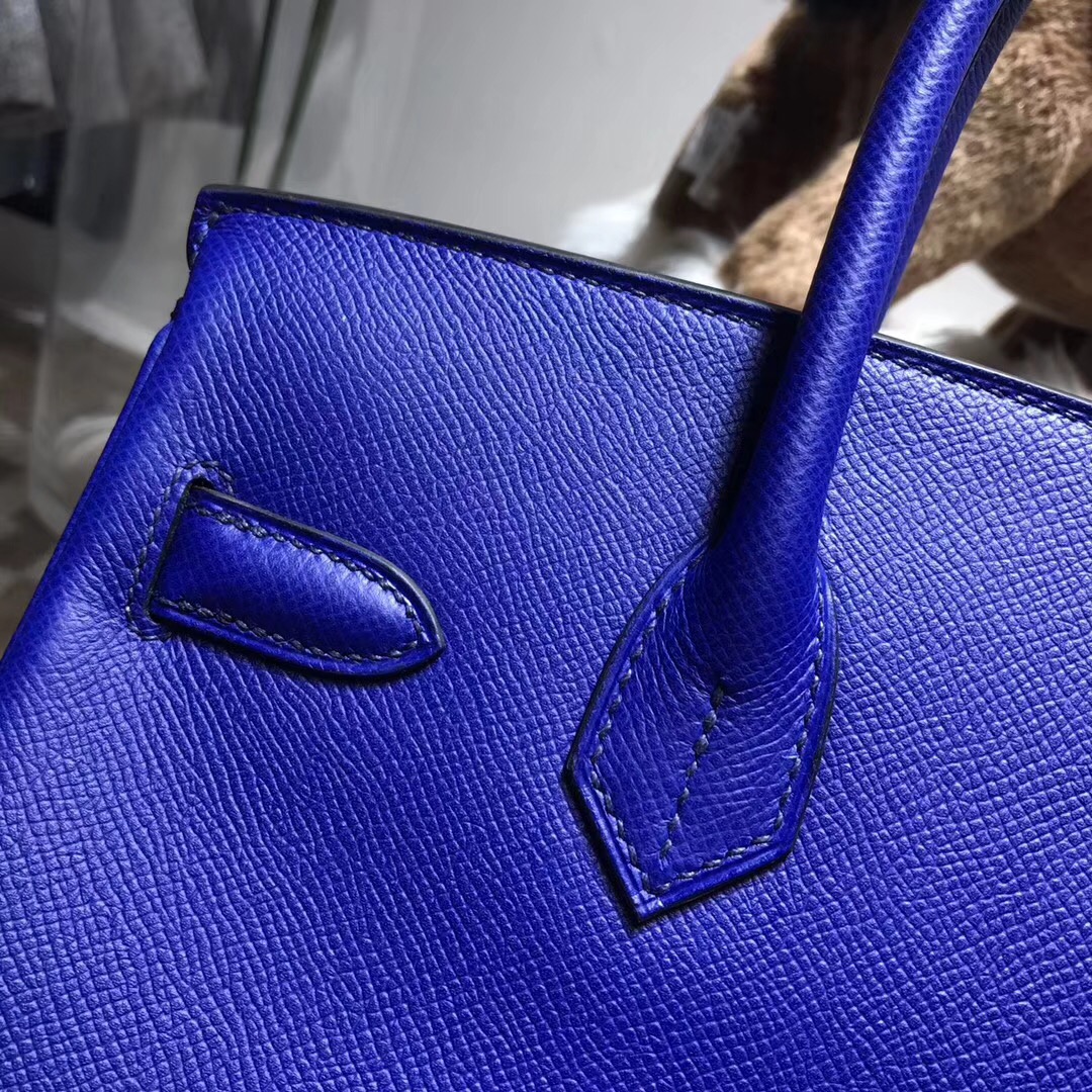 hermes 鉑金包Birkin包 30CM epsom 银扣 电光蓝 7t blue electric