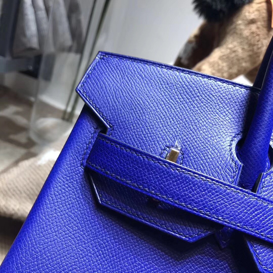 hermes 鉑金包Birkin包 30CM epsom电光蓝 7t blue electric 百搭的宝蓝色金扣