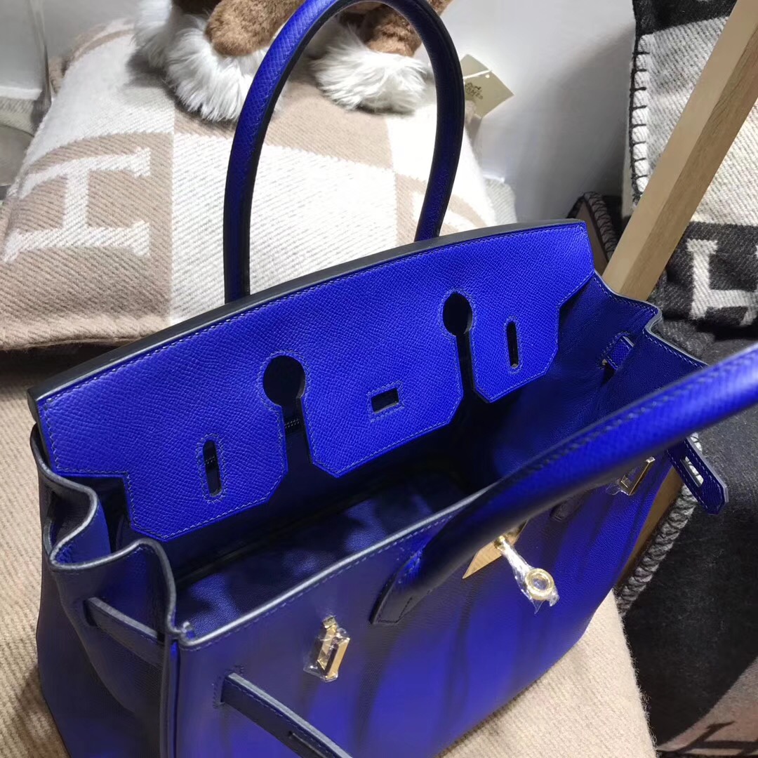 hermes 鉑金包Birkin包 30CM epsom电光蓝 7t blue electric 百搭的宝蓝色金扣