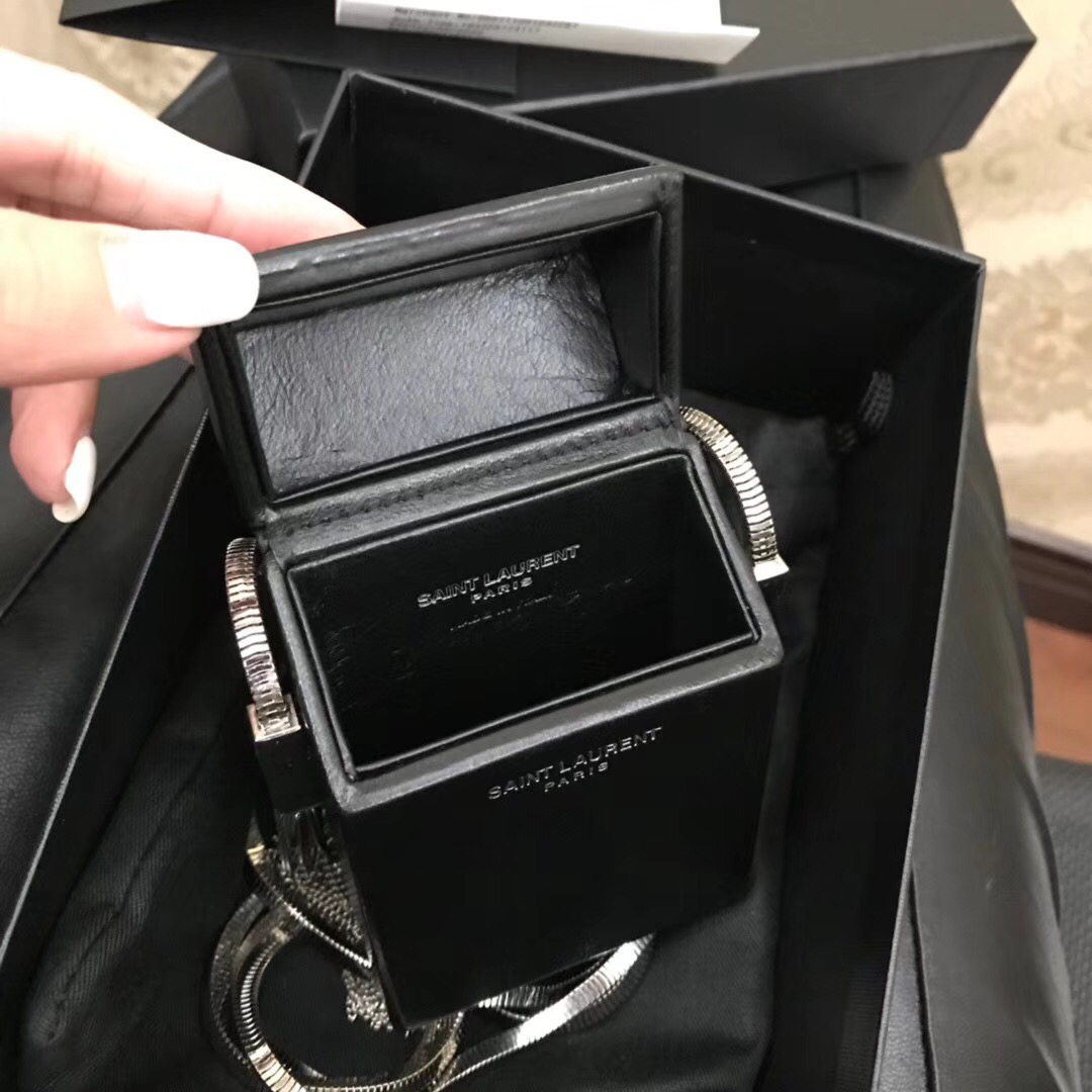 YSL Mini bags box MINAUDIERE黑色真皮翻蓋小方包