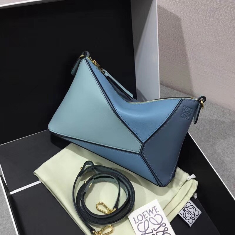 LOEWE罗意威 Puzzle Pochette Bag Stone Blue Multitone迷妳拼色單肩小包