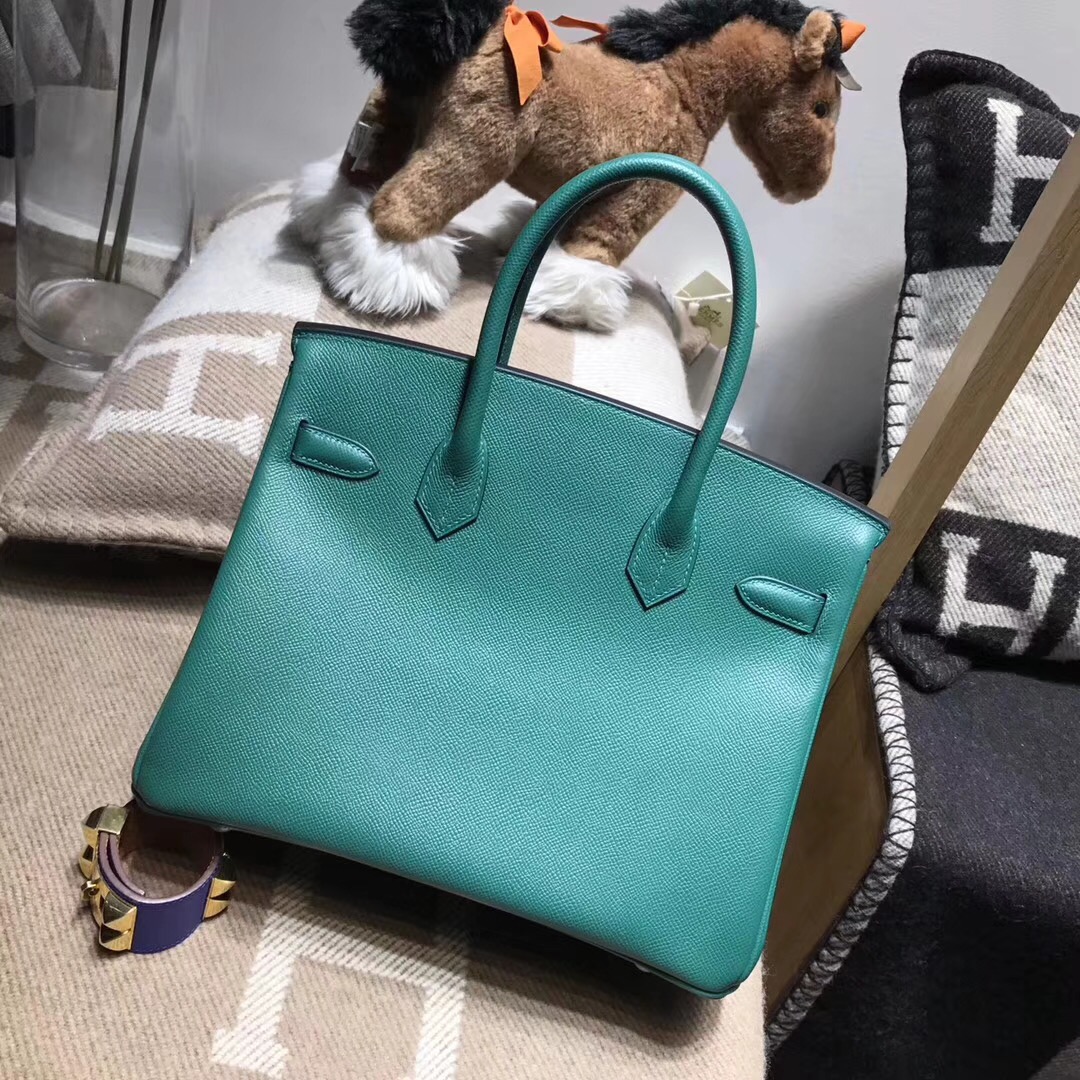 hermes 鉑金包Birkin包袋30 epsom Z6 Malachite 孔雀綠 銀扣