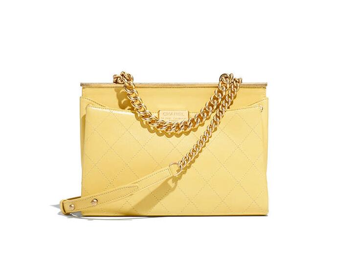 2018春夏系列香奈兒 口蓋包Flap bag 羊皮革與金色金屬 黄色