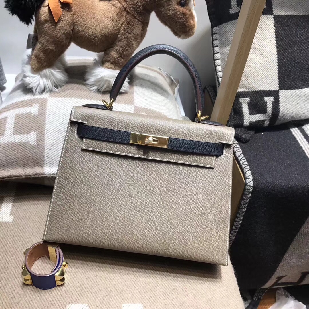 Hermes kelly 28cm epsom CK18 Etoupe 大象灰/nior ck89 黑色配色