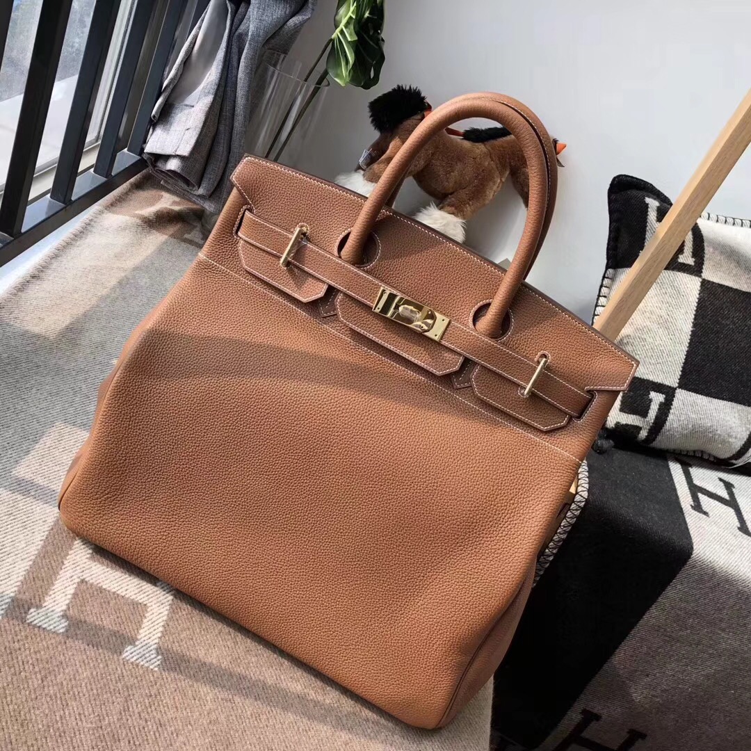 Hermes 鉑金包Birkin 40CM HAC togo gold cc37 金棕色 金扣金屬