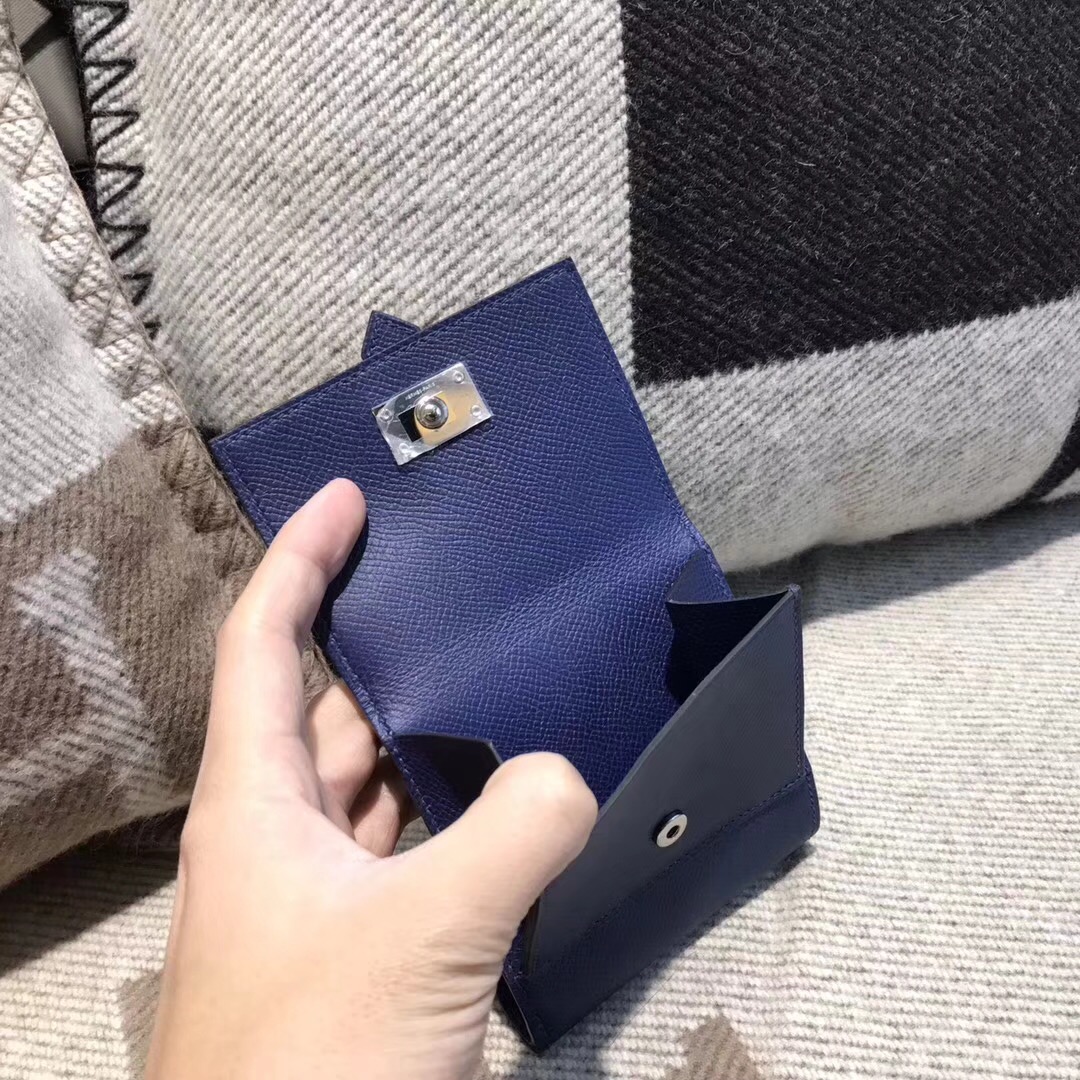 香港油尖旺區旺角 Hermes Wallet Epsom皮 三折款零用錢包 Blue saphir宝石蓝