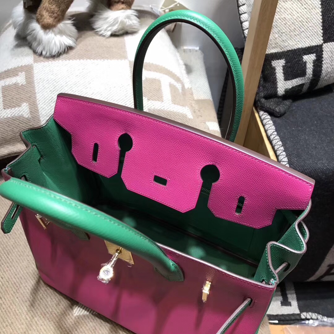 birkin 30cm epsom 18年最新rose purple L3玫瑰紫色配色u4 丝绒绿 vert vertigo金扣