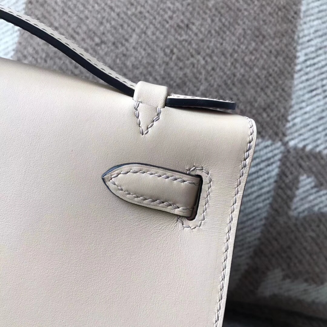 愛馬仕Hermes mini kelly box tadelakt 1f鉆石灰銀扣 稀有顏色