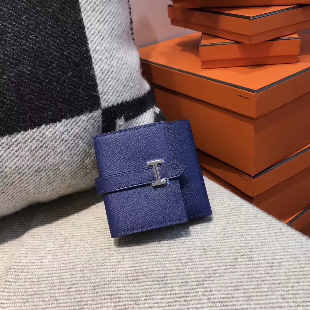 香港油尖旺區旺角 Hermes Wallet Epsom皮 三折款零用錢包 Blue saphir宝石蓝