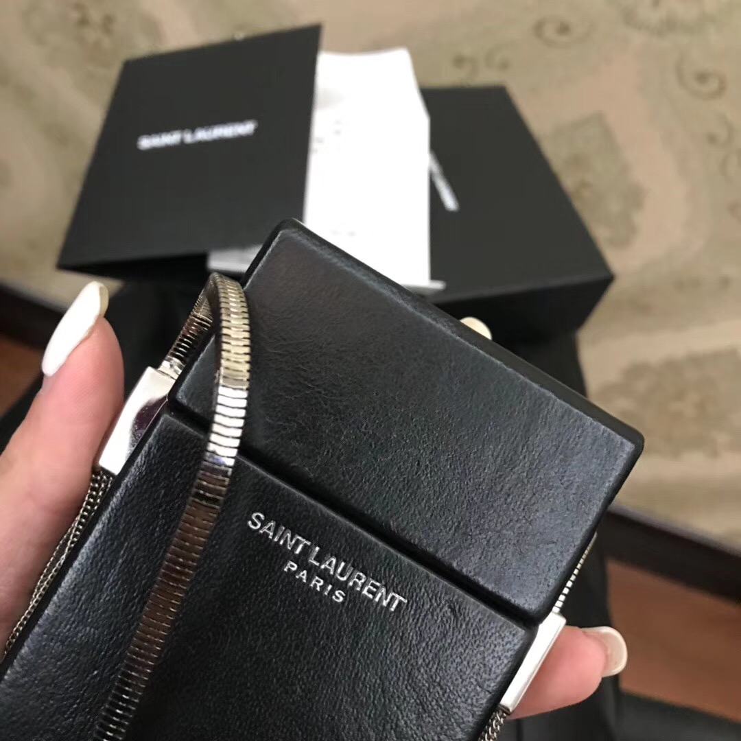 YSL Mini bags box MINAUDIERE黑色真皮翻蓋小方包