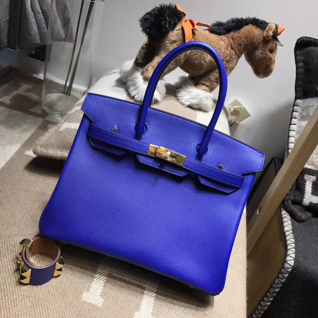 hermes 鉑金包Birkin包 30CM epsom电光蓝 7t blue electric 百搭的宝蓝色金扣