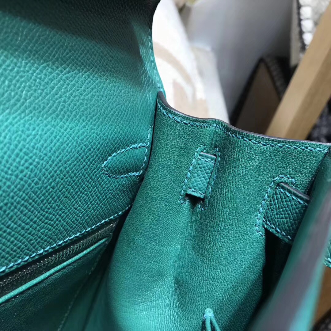 Hermes凱莉包 Kelly 28CM epsom 外缝銀扣 z6 孔雀綠 malachite