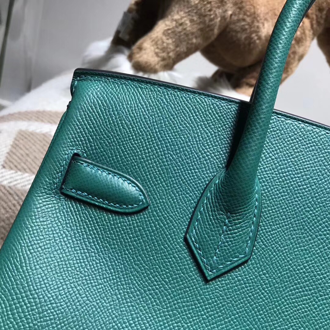 hermes 鉑金包Birkin包袋30 epsom Z6 Malachite 孔雀綠 銀扣