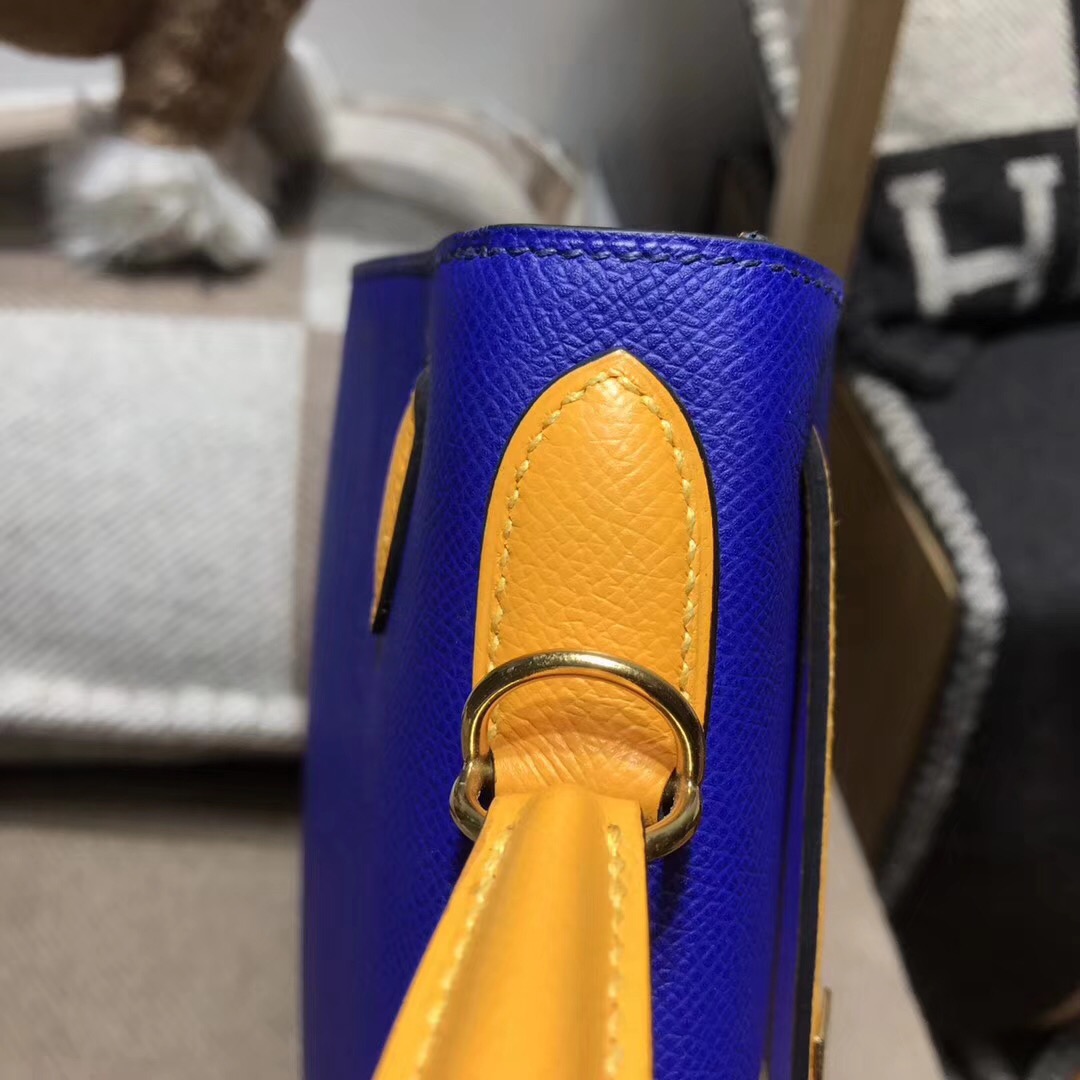 Hermes kelly 28 epsom 外封7T Blue Electric電光藍/9V JAUNE D'OR 太陽金黃金扣