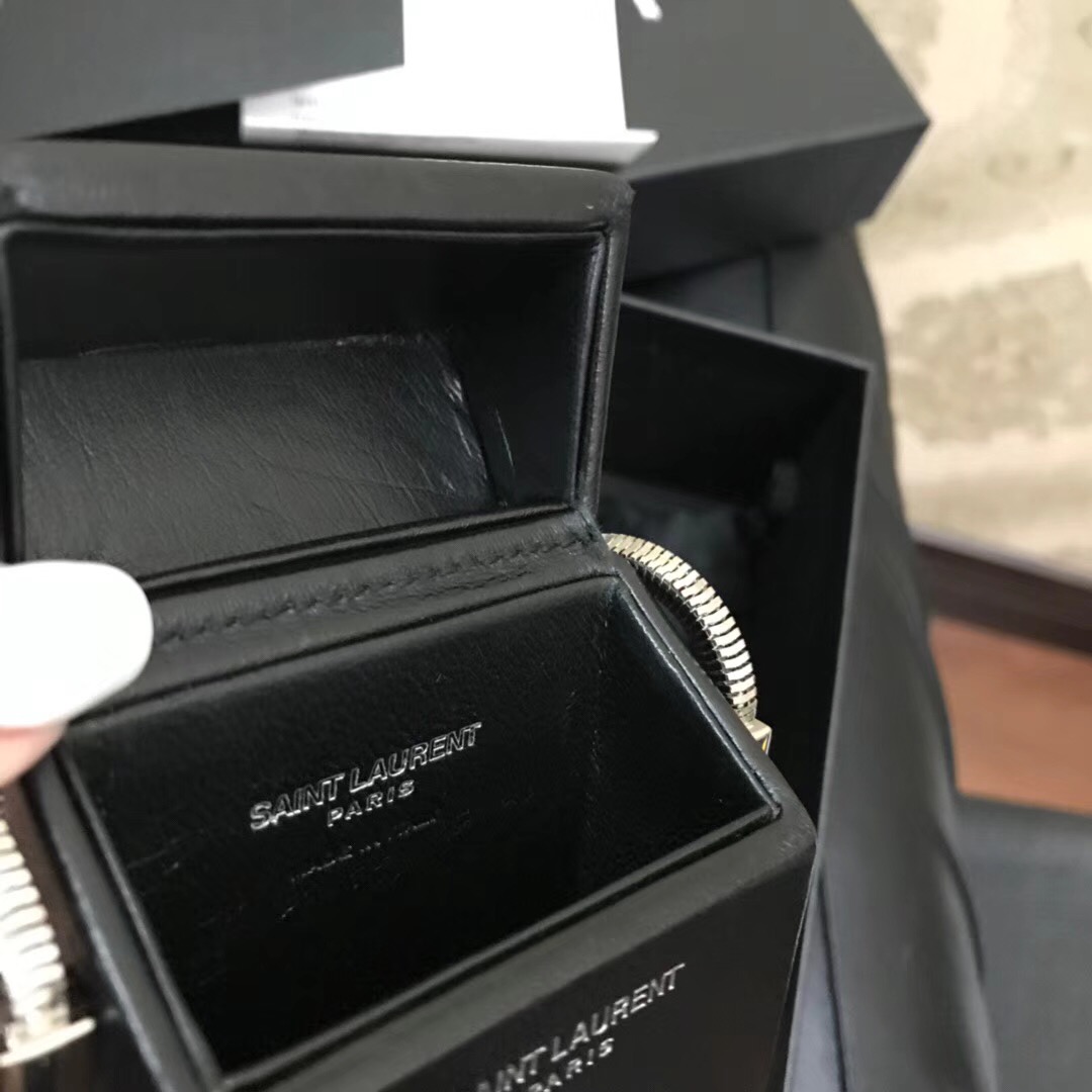 YSL Mini bags box MINAUDIERE黑色真皮翻蓋小方包