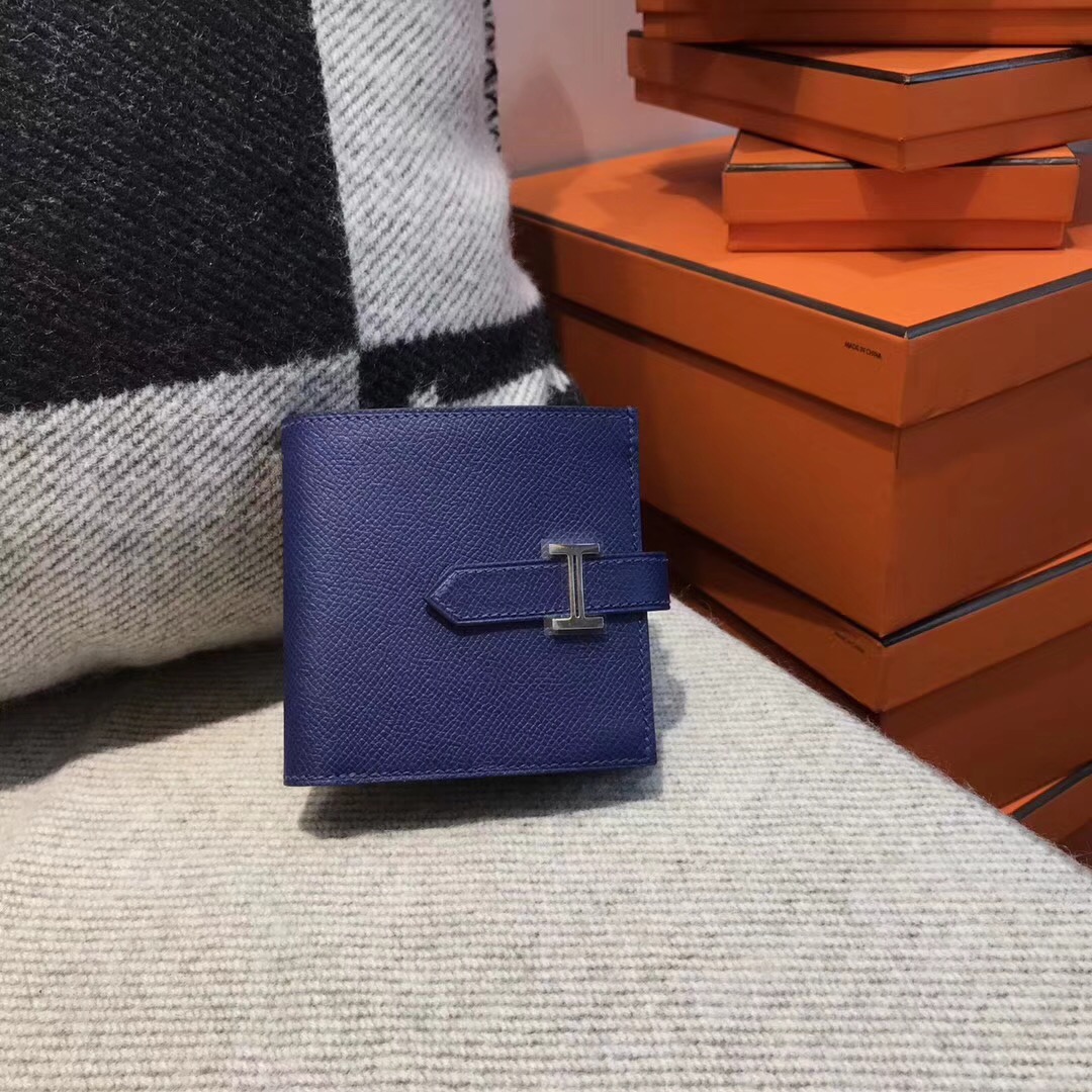 香港油尖旺區旺角 Hermes Wallet Epsom皮 三折款零用錢包 Blue saphir宝石蓝