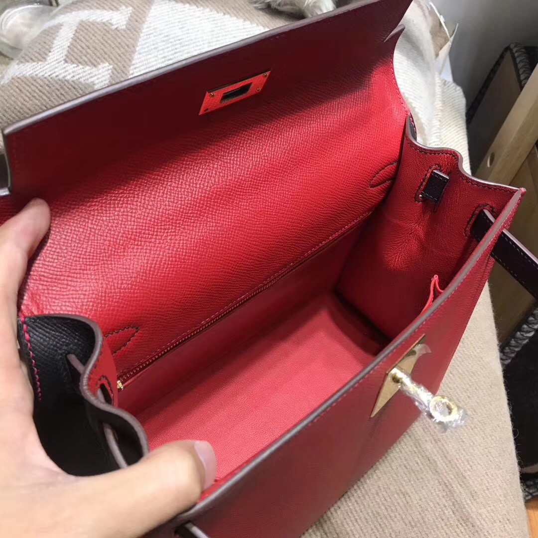 Hermes kelly 28 epsom外封CK89 Nior黑色配Q5 Rouge Cossacks國旗紅