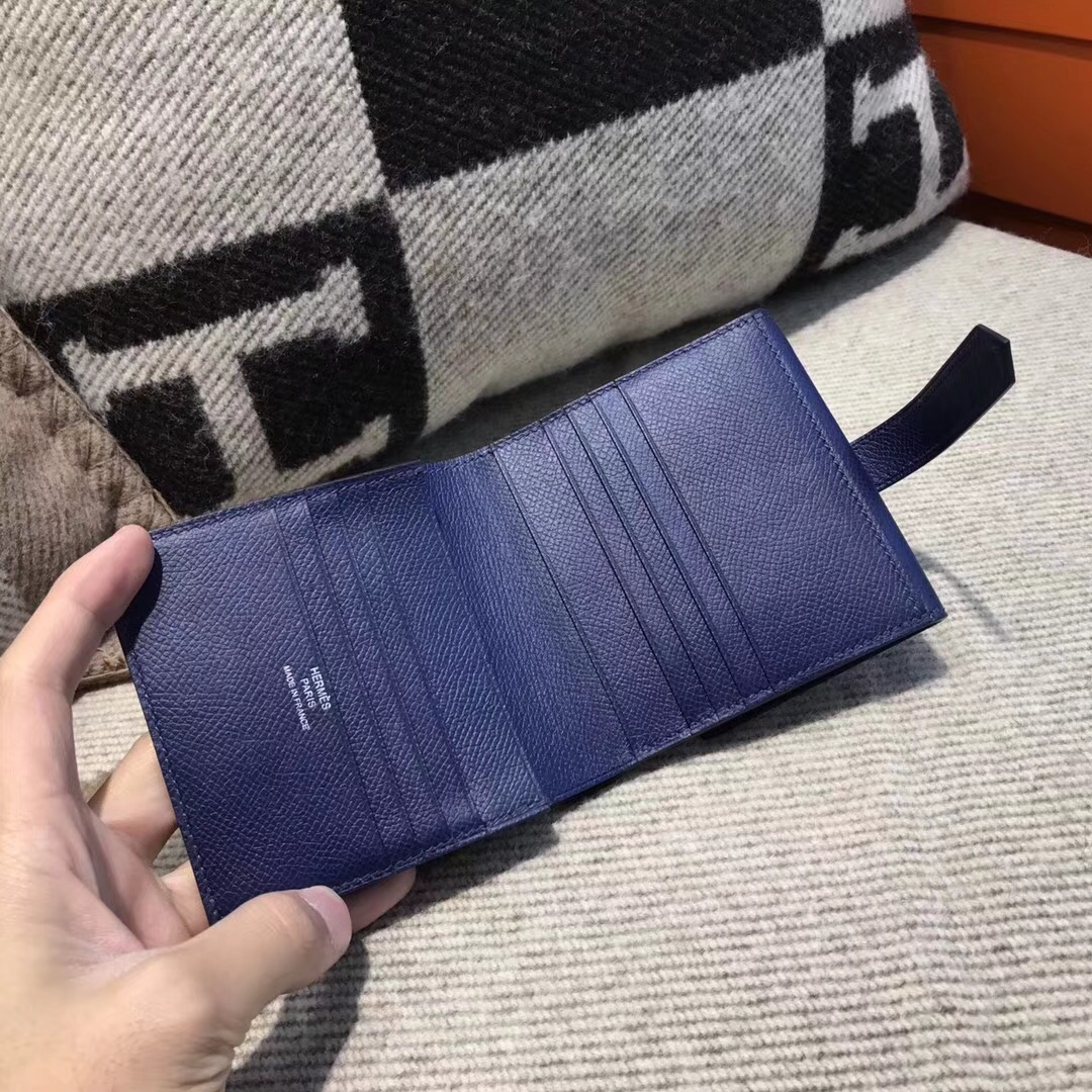 香港油尖旺區旺角 Hermes Wallet Epsom皮 三折款零用錢包 Blue saphir宝石蓝