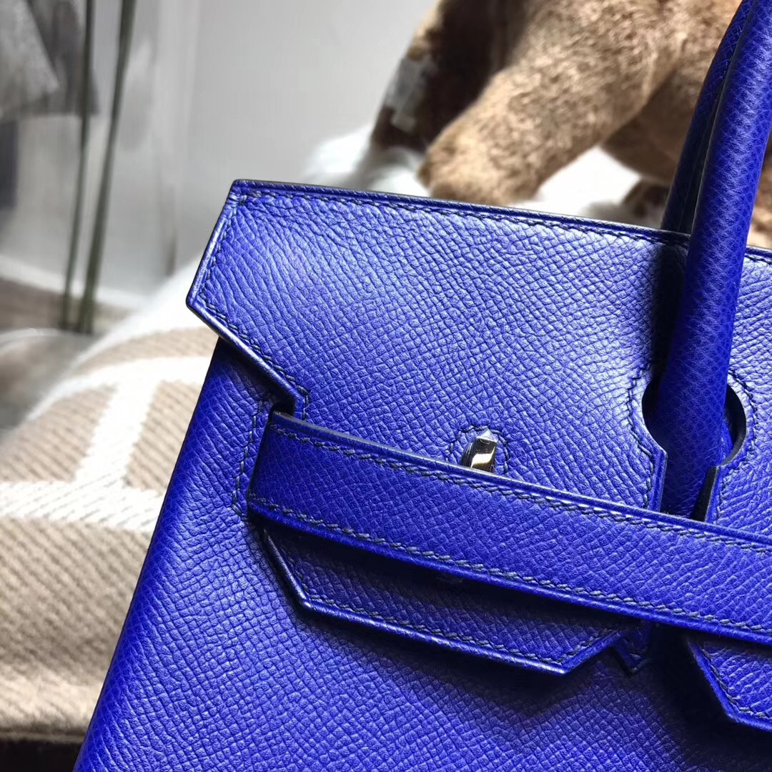 hermes 鉑金包Birkin包 30CM epsom 银扣 电光蓝 7t blue electric