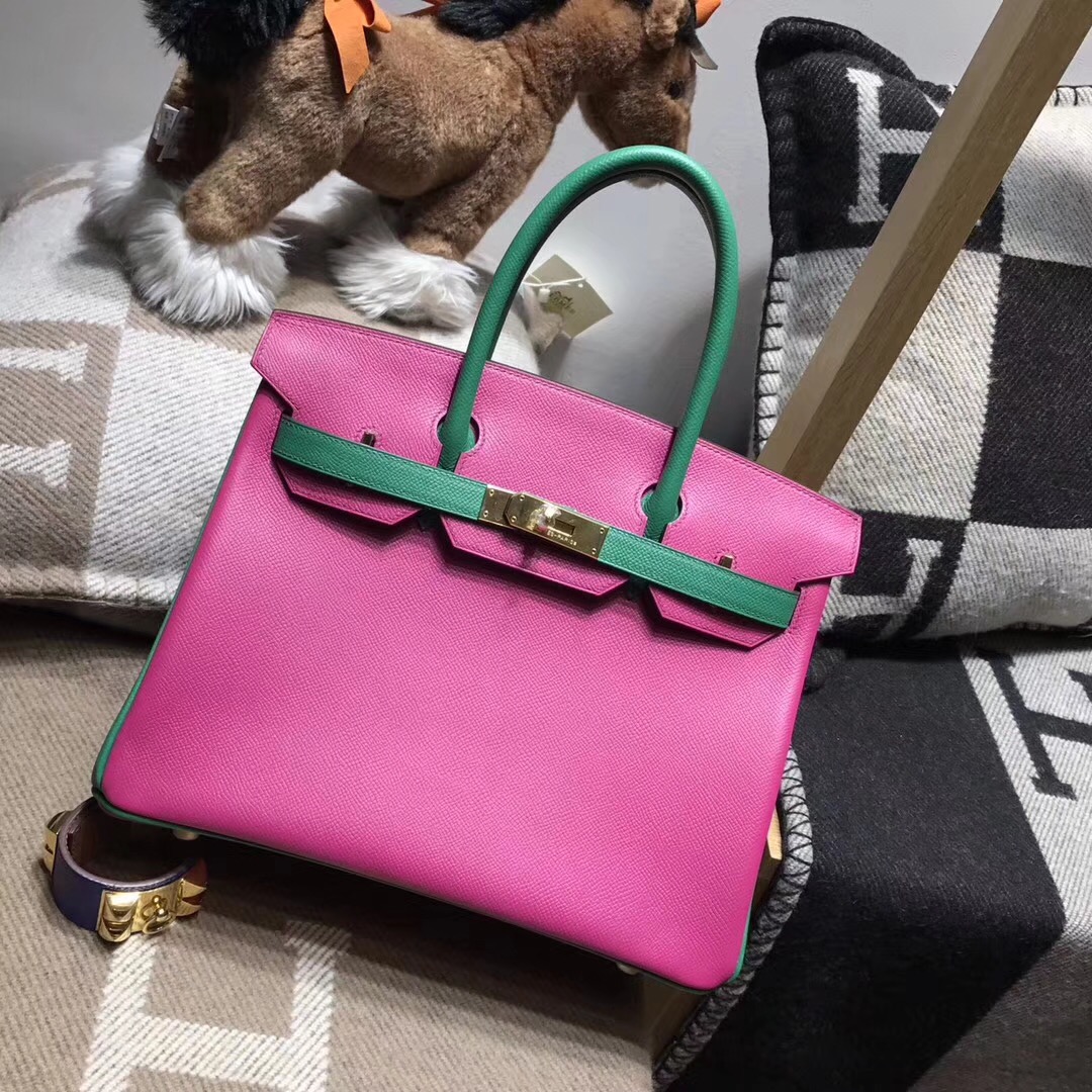 birkin 30cm epsom 18年最新rose purple L3玫瑰紫色配色u4 丝绒绿 vert vertigo金扣