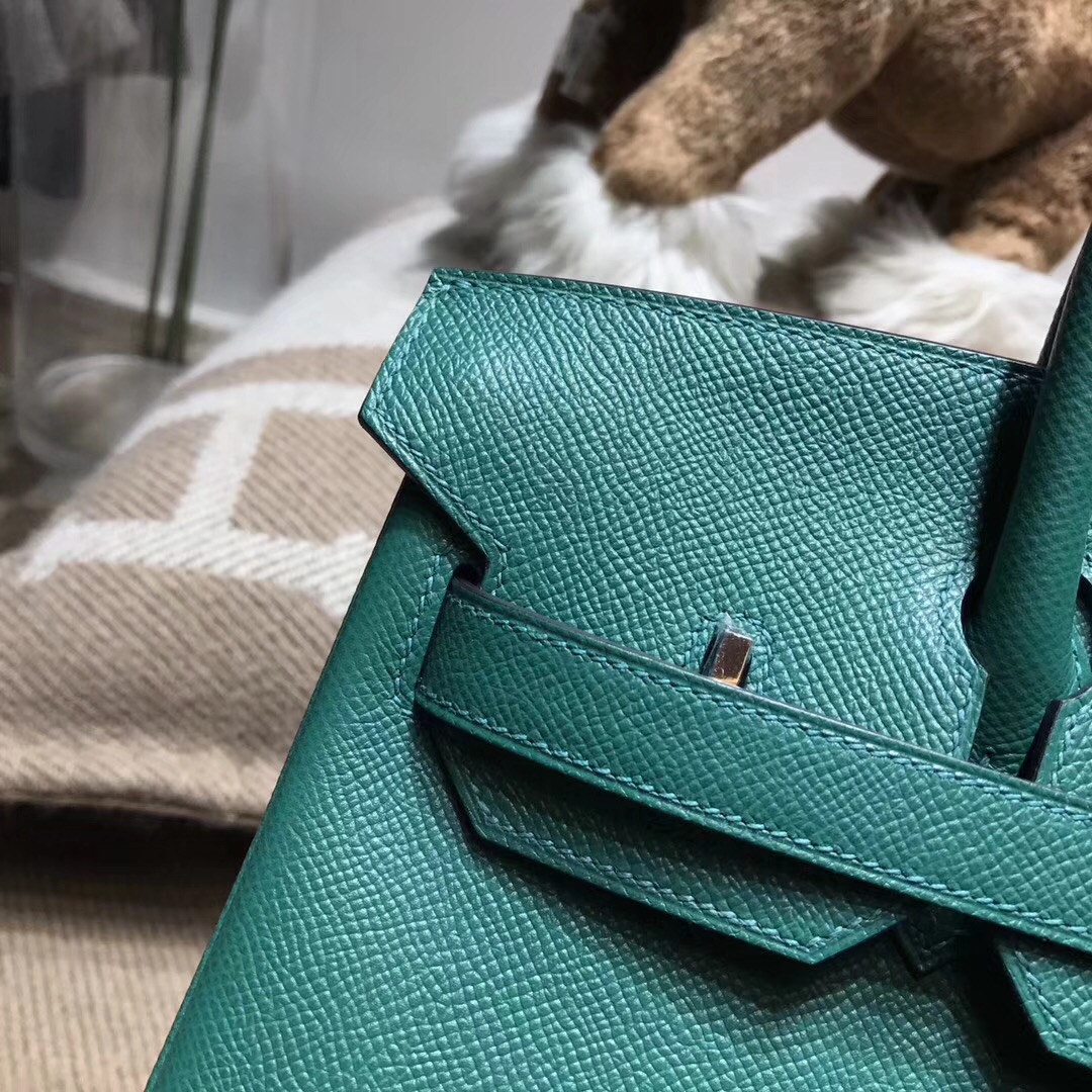 hermes 鉑金包Birkin包袋30 epsom Z6 Malachite 孔雀綠 銀扣