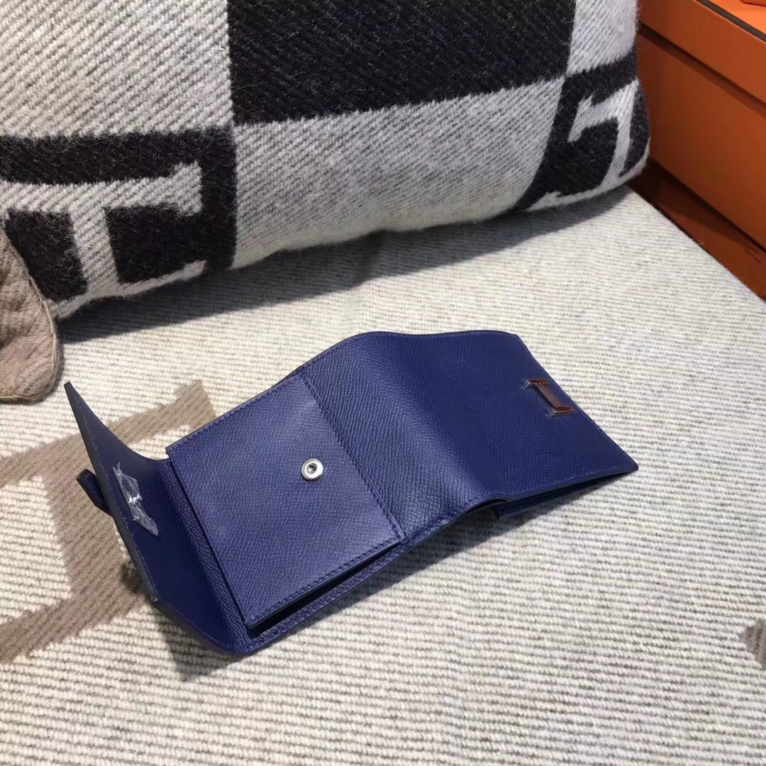 香港油尖旺區旺角 Hermes Wallet Epsom皮 三折款零用錢包 Blue saphir宝石蓝