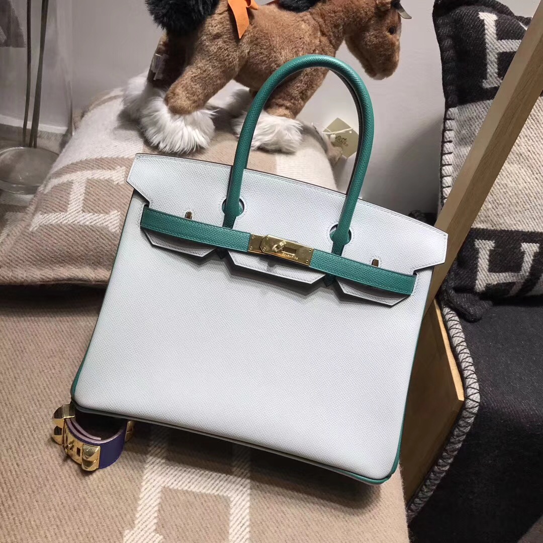 hermes Birkin包 30CMepsom海鸥灰4z gris mouette配z6 孔雀绿malachite金扣 18年新色