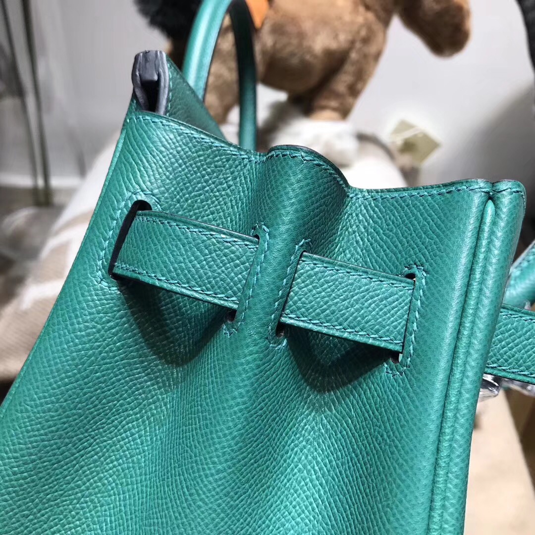 hermes 鉑金包Birkin包袋30 epsom Z6 Malachite 孔雀綠 銀扣