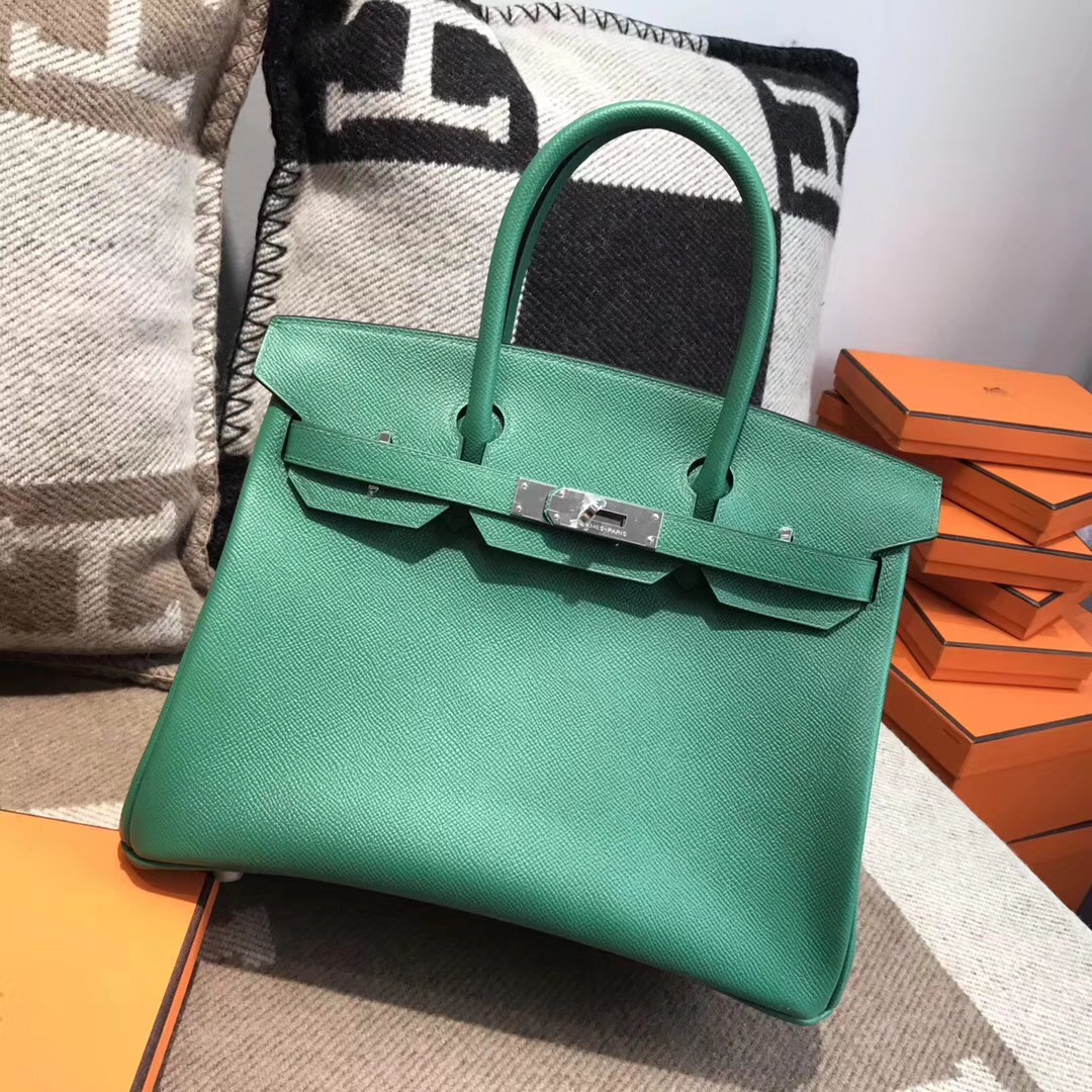 Hermes最出名的包袋鉑金包Birkin epsom 30cm最美的绿色U4 vert vertigo丝绒绿