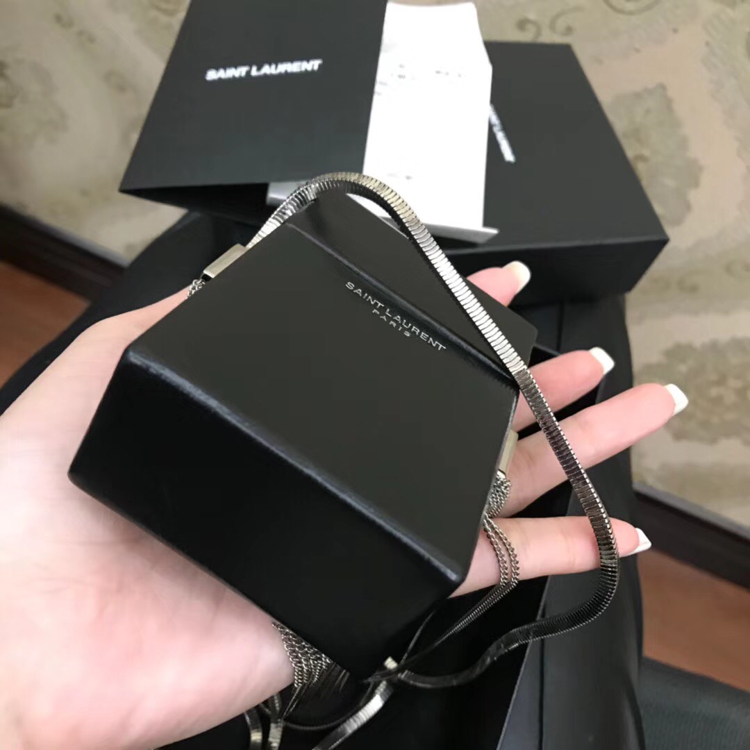 YSL Mini bags box MINAUDIERE黑色真皮翻蓋小方包