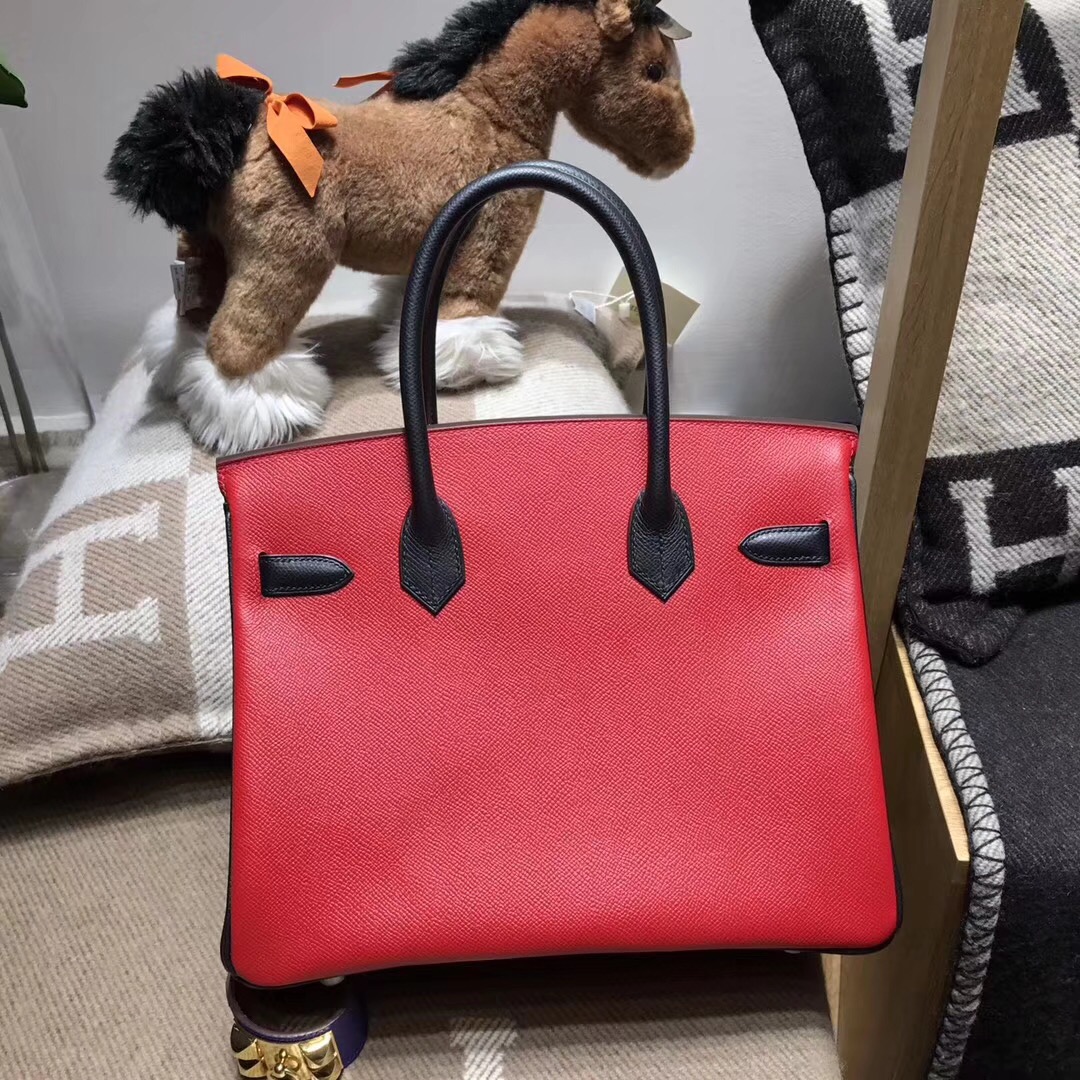 Hermes birkin 30cm epsom q5 rouge casaque國旗紅配黑色noir ck89银扣