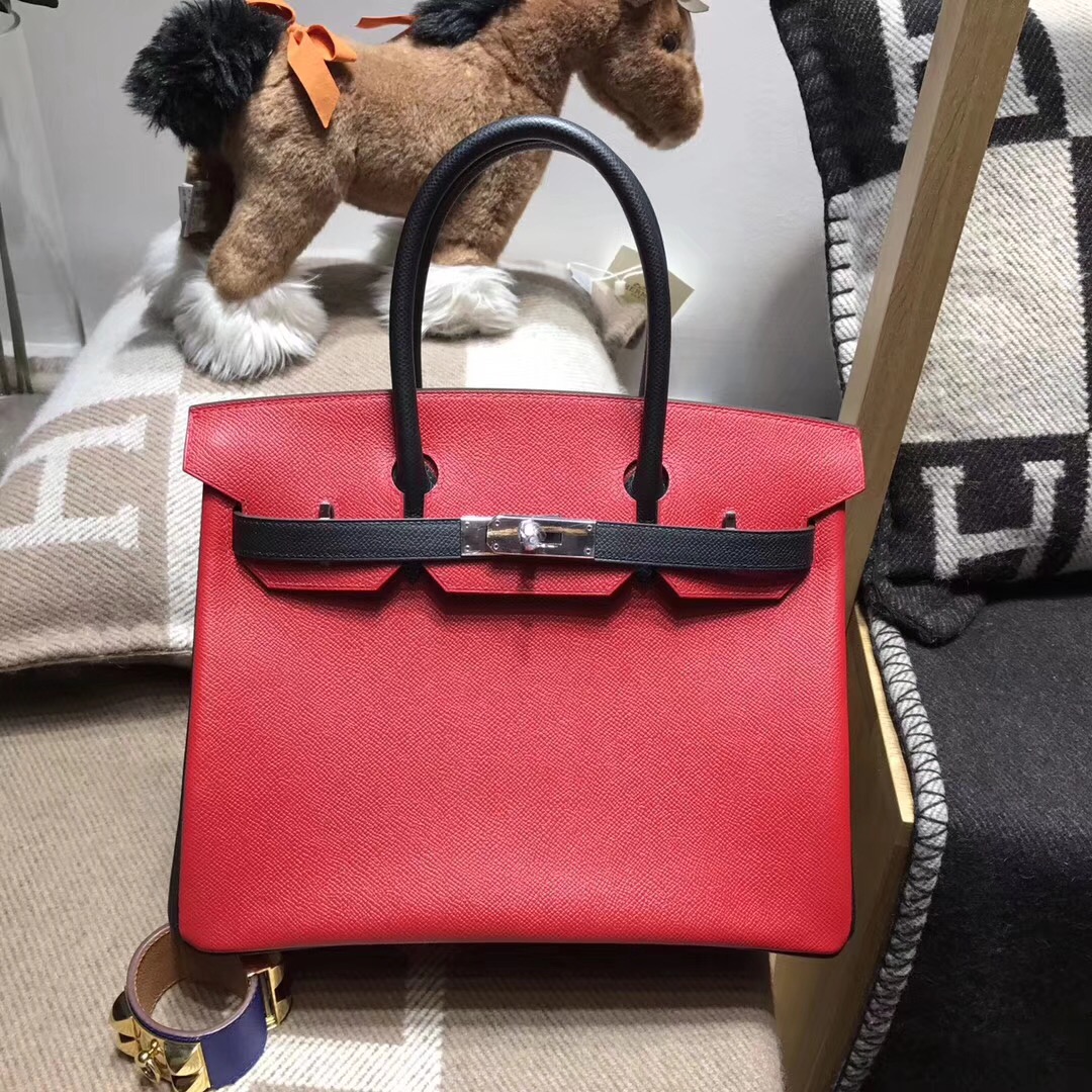 Hermes birkin 30cm epsom q5 rouge casaque國旗紅配黑色noir ck89银扣