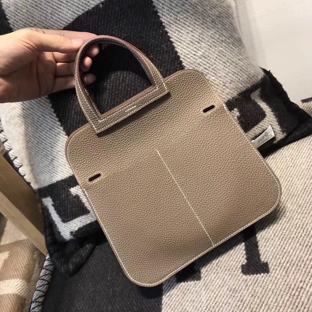 愛馬仕Hermes 迷妳包Halzan mini bag togo荔枝紋CK18 Etoupe大象灰