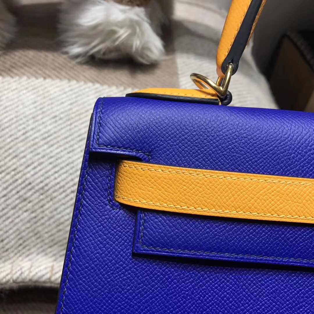 Hermes kelly 28 epsom 外封7T Blue Electric電光藍/9V JAUNE D'OR 太陽金黃金扣