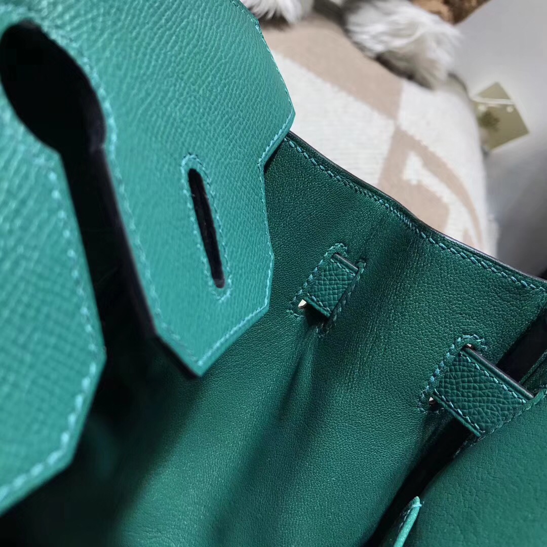 hermes 鉑金包Birkin包袋30 epsom Z6 Malachite 孔雀綠 銀扣