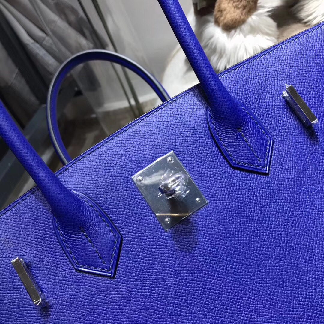 hermes 鉑金包Birkin包 30CM epsom 银扣 电光蓝 7t blue electric