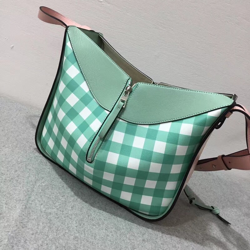 loewe  Hammock Gingham Small Bag Salmon/Sea-Water Green