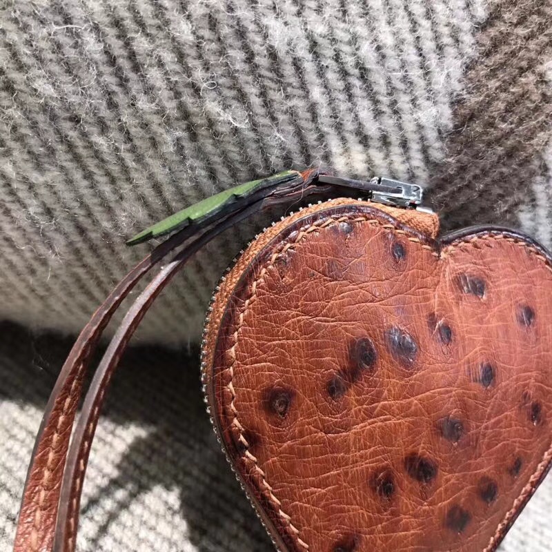 Hermes birkin kelly包袋  古銅色南非鴕鳥皮掛飾 零錢包草莓形狀掛件