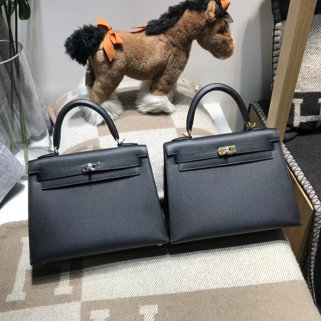 愛馬仕凱莉包Hermes Kelly 25cm Epsom Nior CK89 經典百搭黑色银扣