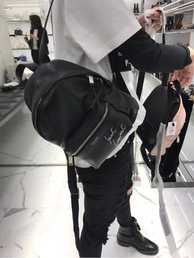 圣罗兰YSL TOY City Backpack Bag迷妳黑色羊皮真皮刺繡双肩背包