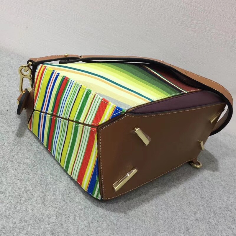 loewe 彩色條紋棉質帆布Puzzle Stripes Bag Multicolor canvas/classic calf