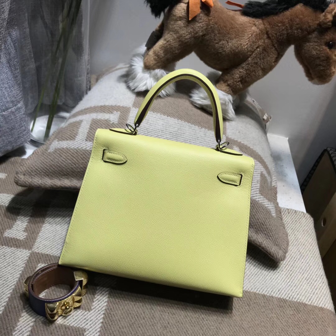 Hermes Kelly包 25cm Epsom 1Z Jaune Poussin小雞黃外縫銀扣