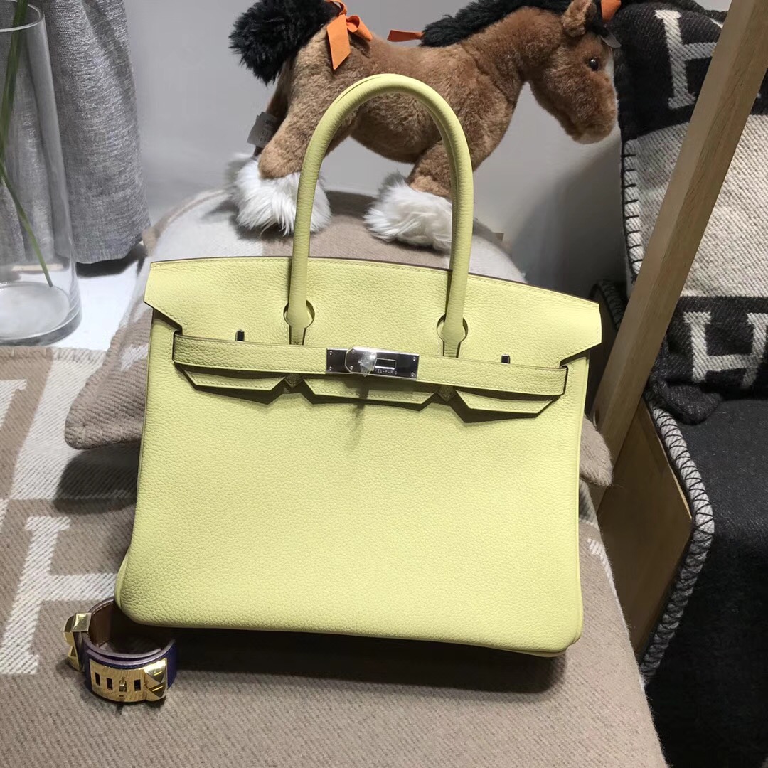 hermes 鉑金包Birkin包30cm 1Z Jaune Poussin小雞黃Togo銀扣