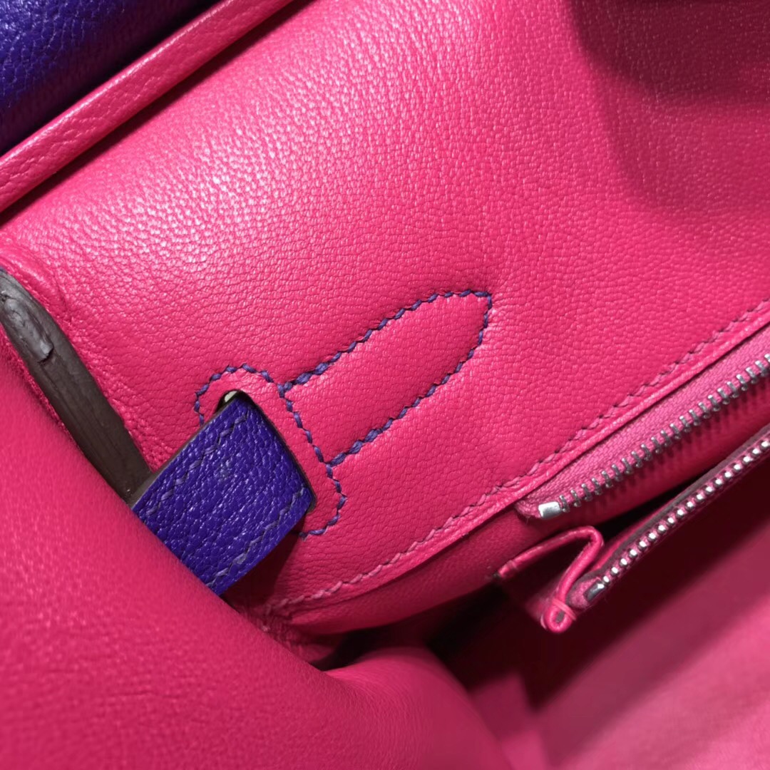 Hermes birkin 30cm山羊皮chevre myzore拼P9 Anemone海葵紫/內裏5R艷桃紅 銀扣馬蹄印