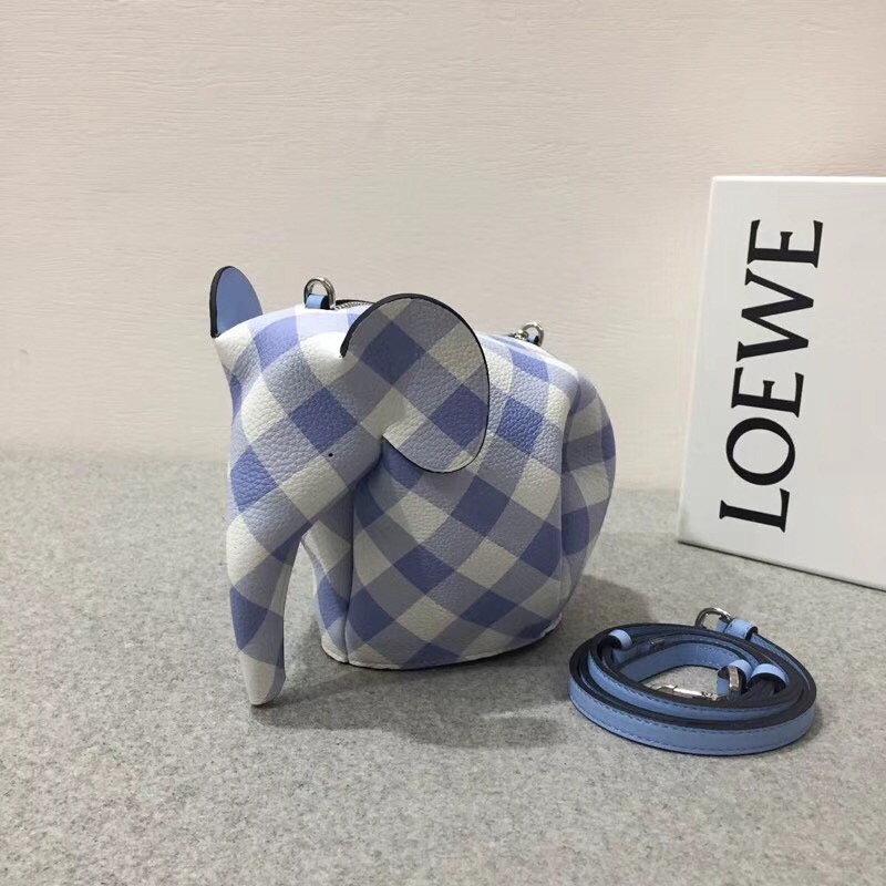 loewe Elephant Gingham Mini Bag月光藍soft grained calf