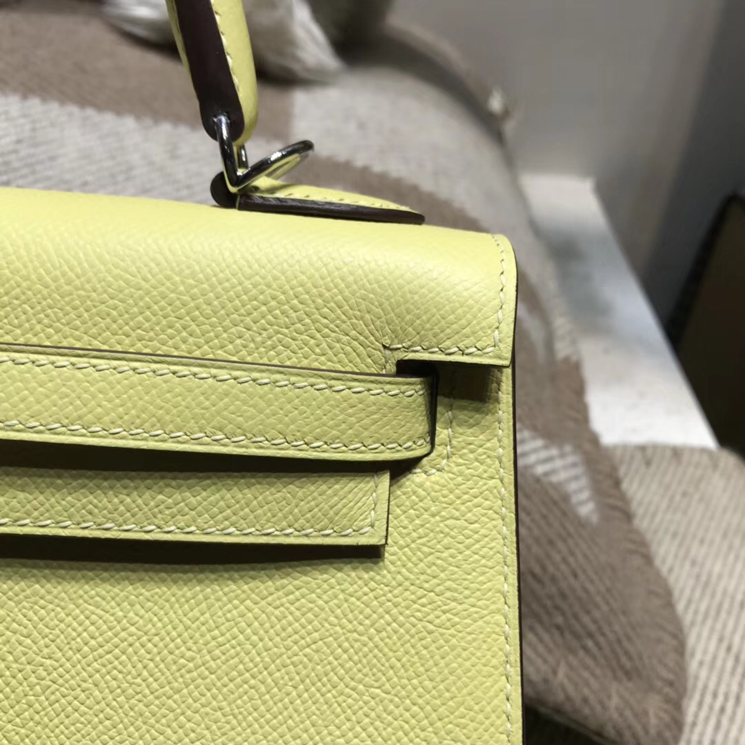 Hermes Kelly包 25cm Epsom 1Z Jaune Poussin小雞黃外縫銀扣