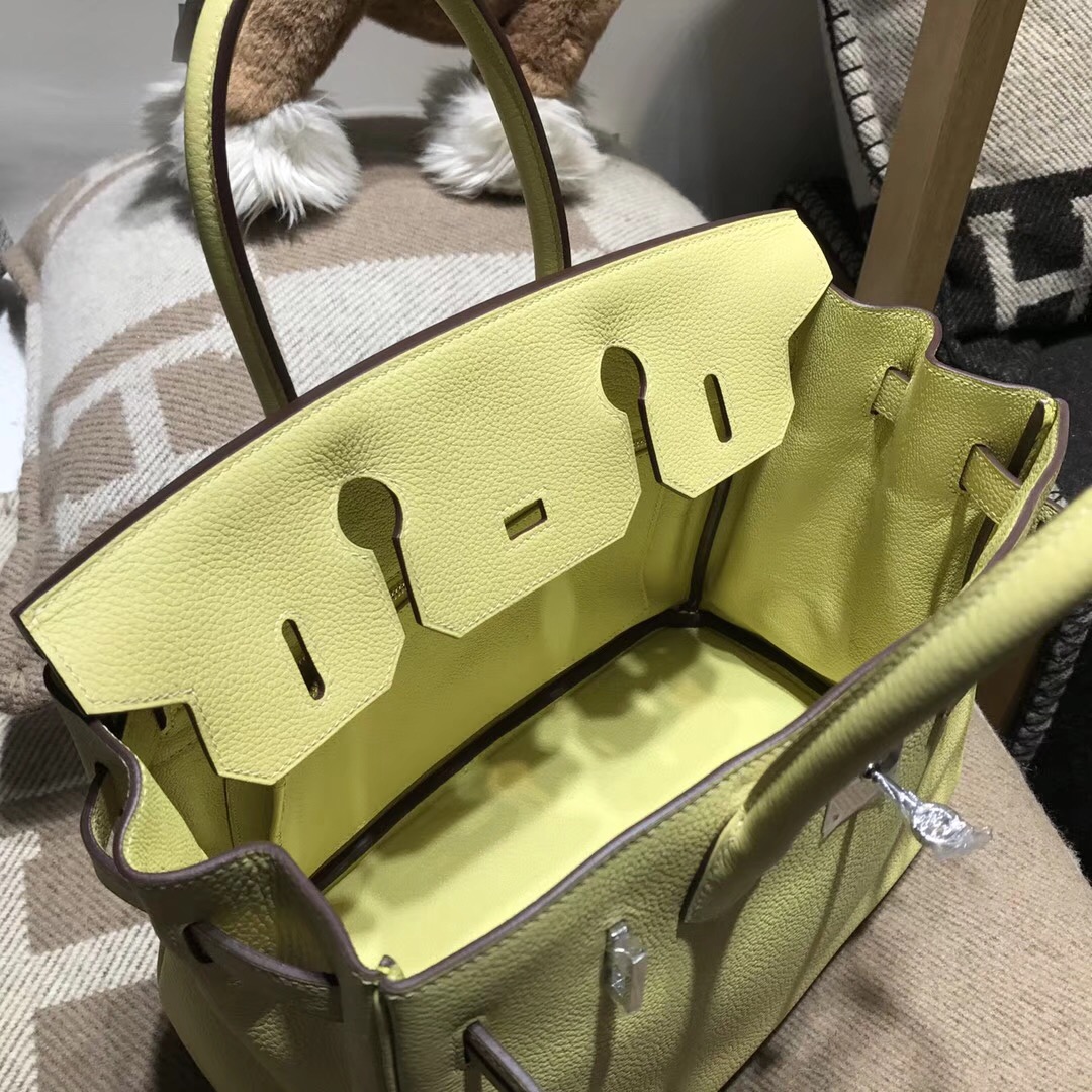 hermes 鉑金包Birkin包30cm 1Z Jaune Poussin小雞黃Togo銀扣