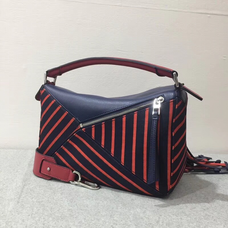 羅意威女包 loewe 酷炫風格超長流蘇Puzzle Fringes Bag 深藍色/紅色