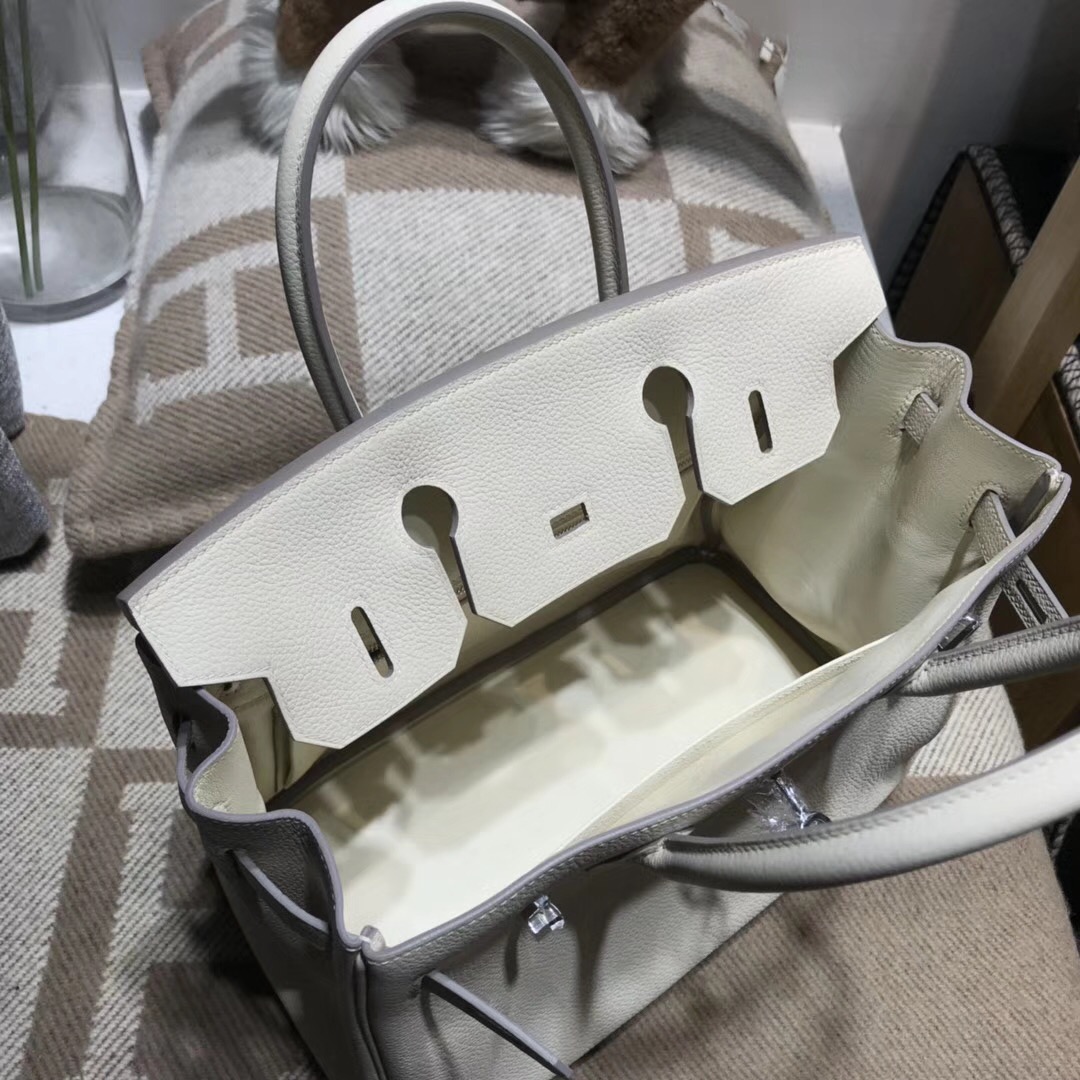 Hermes鉑金包Birkin 30CM Togo CK10 Craie 奶昔白 银扣金屬